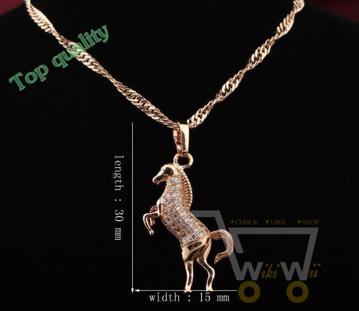18k gold plated White crystal zirconia Horse necklaces - WikiWii