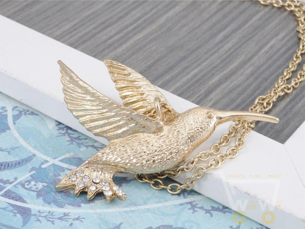 Golden Tone Hummingbird Necklace - WikiWii