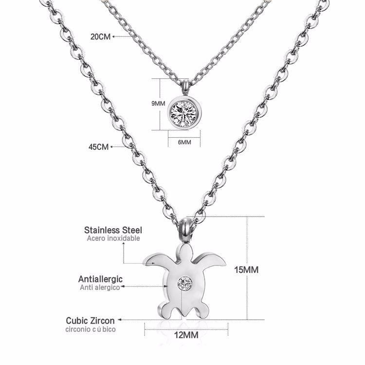 Sea Turtle Double Chain Necklace With Crystal, Gold / Silver plated - WikiWii