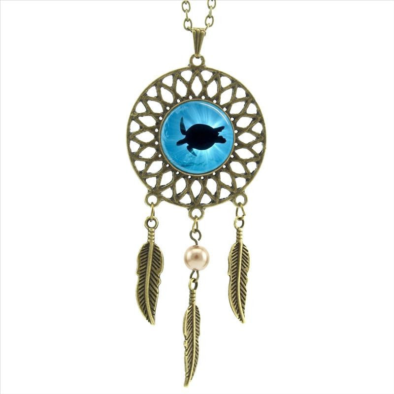 Sea Turtle Necklace In A Dream Catcher Style - WikiWii