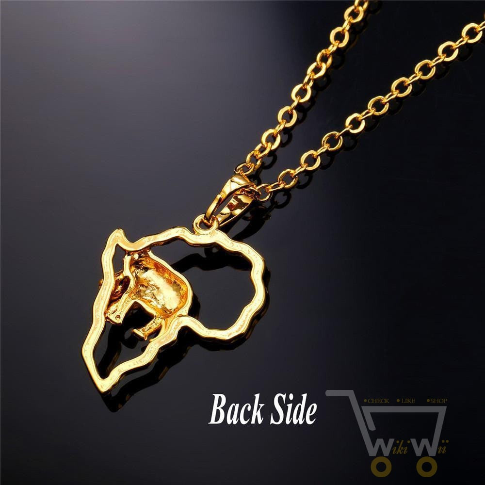 18k Gold Plated African Map Elephant Necklace - WikiWii