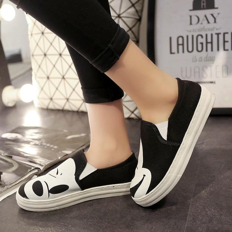 Women Flats Canvas With Mickey Floral Print - WikiWii