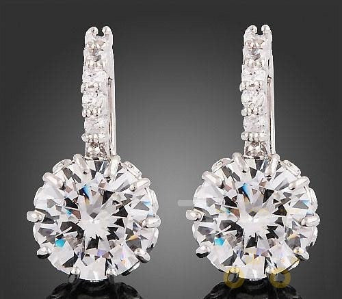 18k white Gold Plated Clear Crystal Earrings - WikiWii