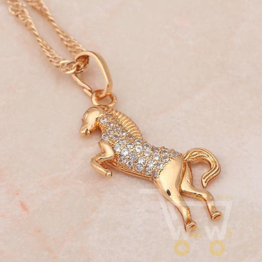 18k  gold plated White crystal zirconia Horse necklaces - WikiWii