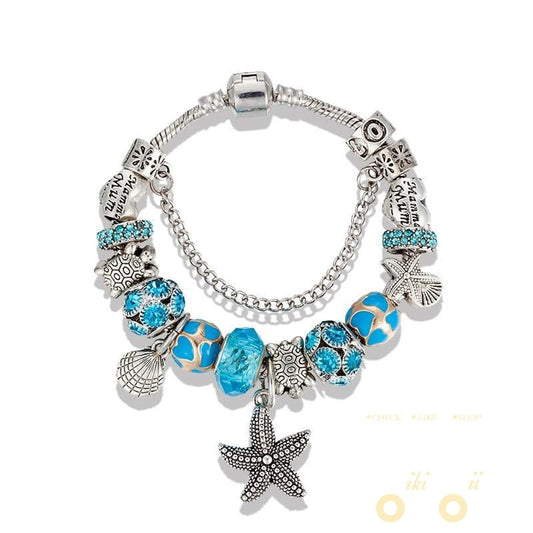 Antique Silver Starfish /Turtle Charms Bracelet - WikiWii