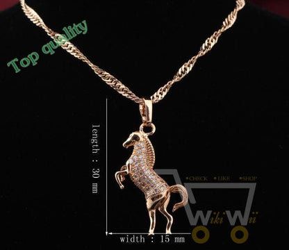 18k  gold plated White crystal zirconia Horse necklaces - WikiWii