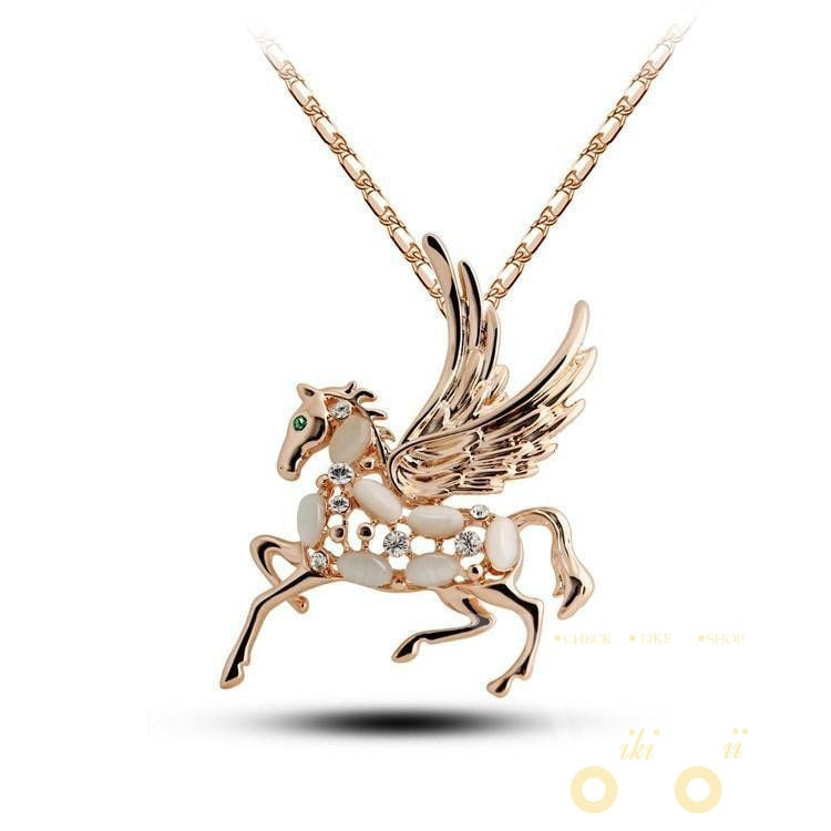 18K Gold Plated Rhinestone Crystal  Horse Opal Necklaces - WikiWii