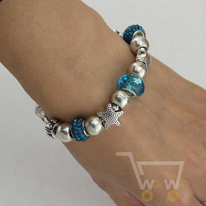 925 Sterling Silver Jewelry Blue Glass Bracelets - WikiWii