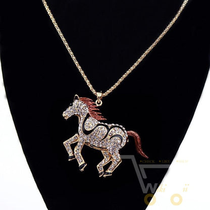 18K Gold Plated Necklace Horse - WikiWii