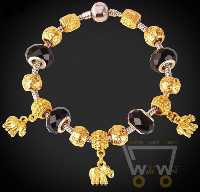 18K Gold Plated Crystal Elephant Bracelet - WikiWii