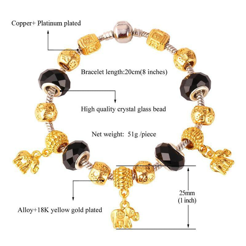 18K Gold Plated Crystal Elephant Bracelet - WikiWii