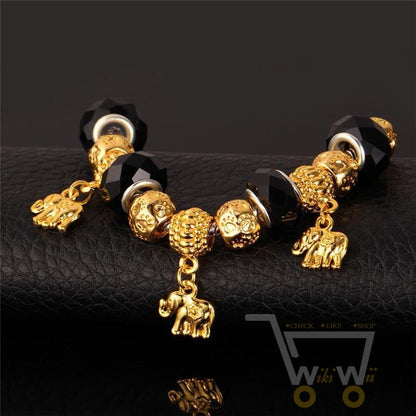 18K Gold Plated Crystal Elephant Bracelet - WikiWii