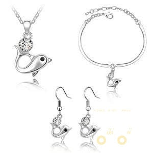 18 kg white Gold crystal Jewelry Set Dolphin necklace, earrings & Bracelet - WikiWii