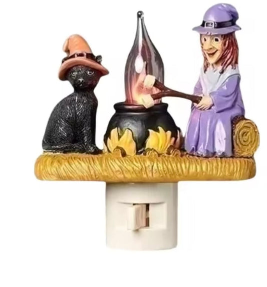 🔥 On Sale-2024 Cat and Witch Campfire Flickering Nightlight