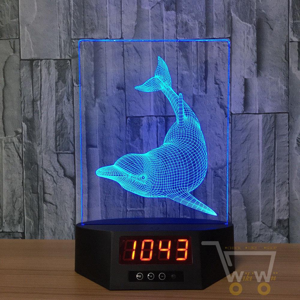 Acrylic Dolphin lamp with clock - WikiWii