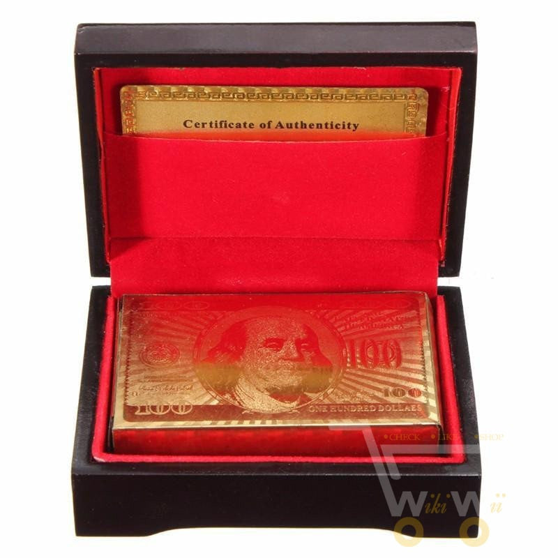 24K Gold Plated Playing Card With Wooden Box - WikiWii