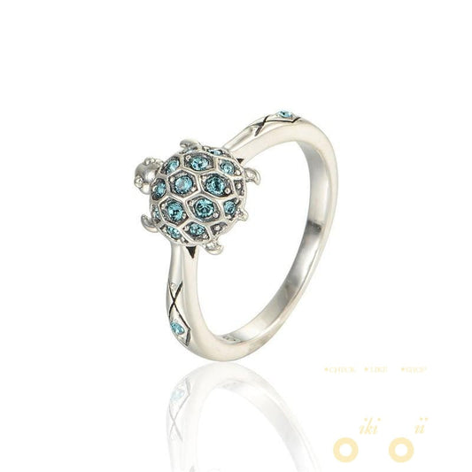 925 Silver Blue Stone Turtle Ring - WikiWii