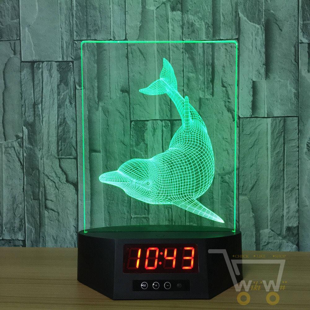 Acrylic Dolphin lamp with clock - WikiWii