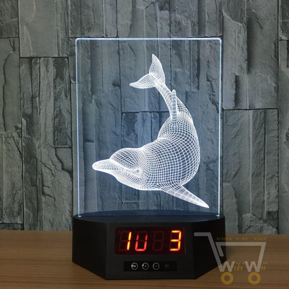 Acrylic Dolphin lamp with clock - WikiWii