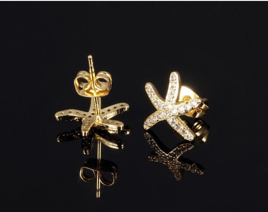 18K Gold/Platinum Plated Starfish Earrings - WikiWii