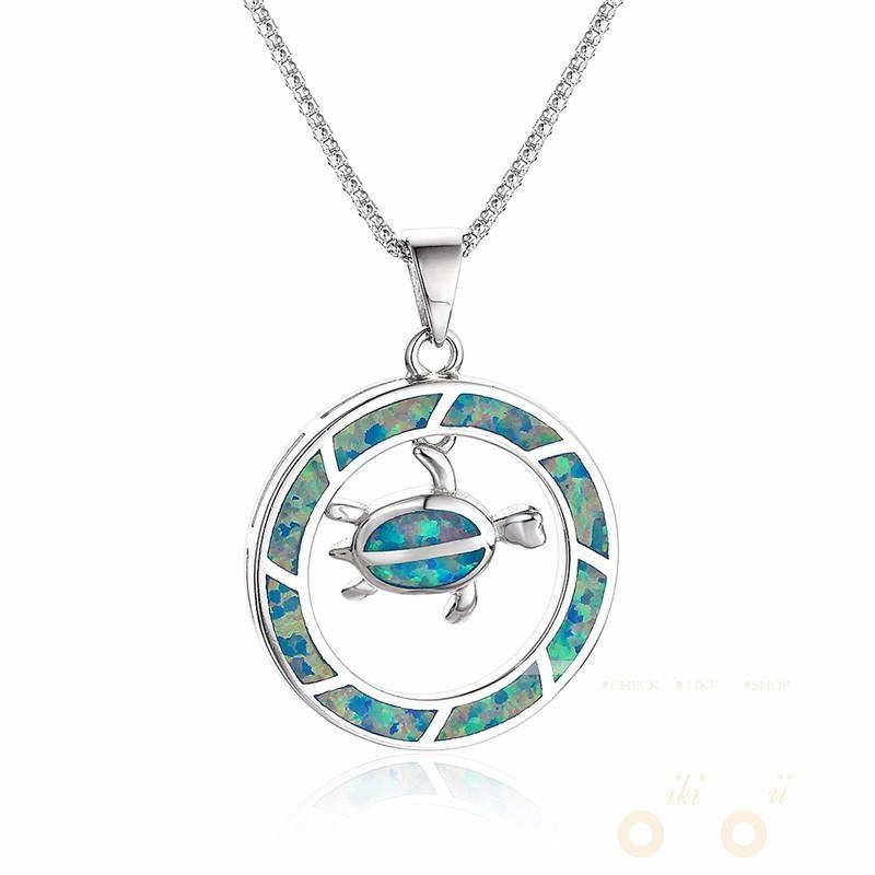 925 Sterling Silver Opal Turtle Pendant - WikiWii