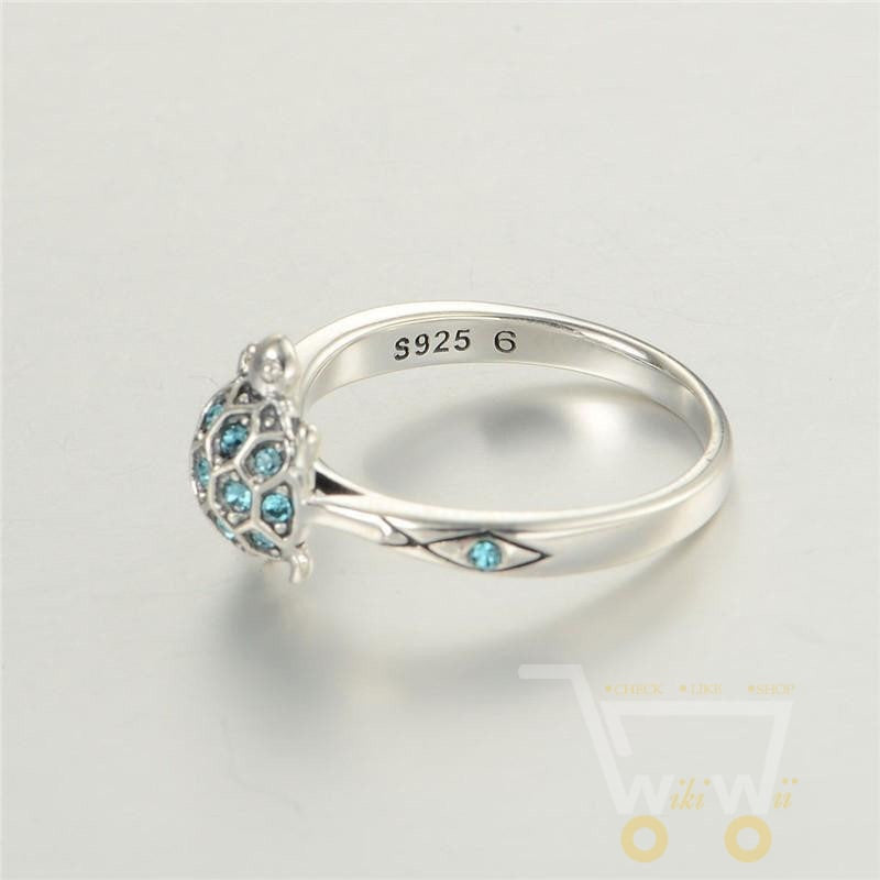 925 Silver Blue Stone Turtle Ring - WikiWii