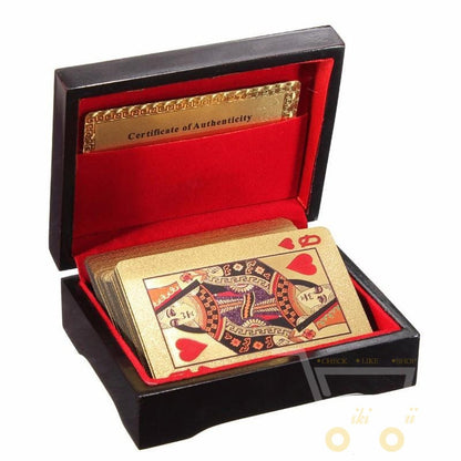 24K Gold Plated Playing Card With Wooden Box - WikiWii