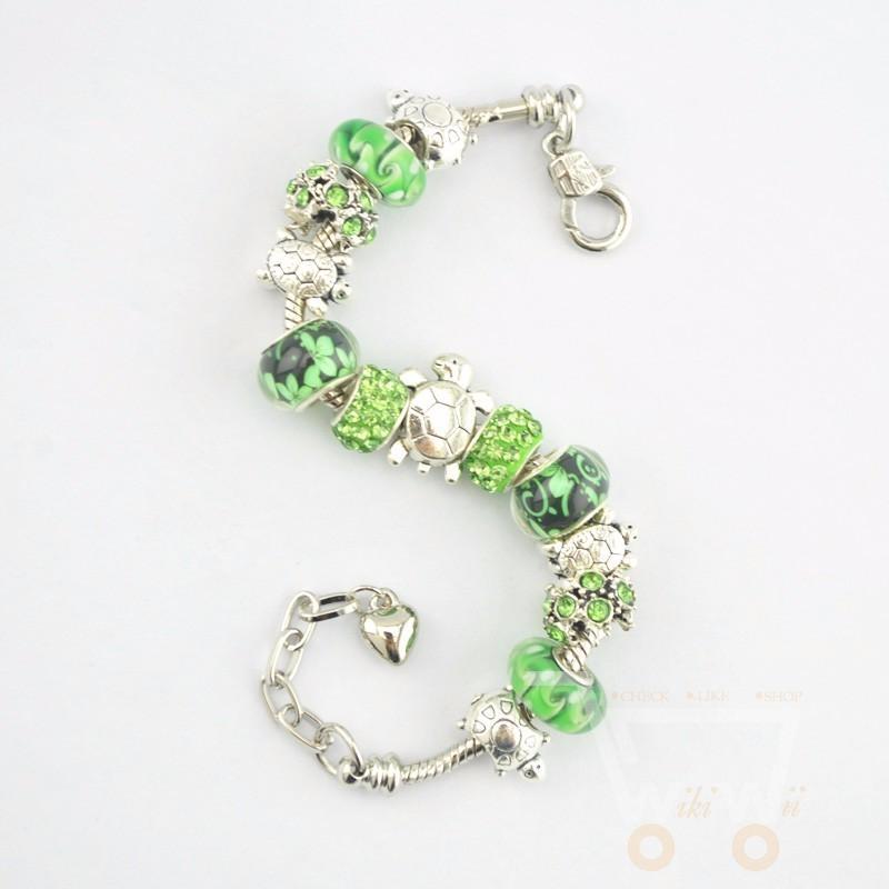 Green Beads Sea Turtle charm Bracelet - WikiWii