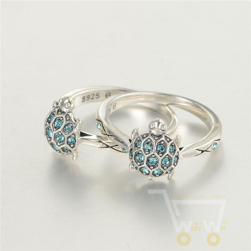 925 Silver Blue Stone Turtle Ring - WikiWii