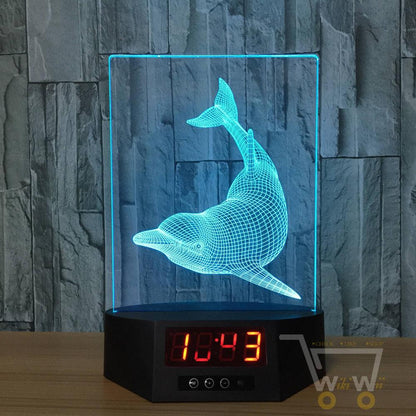 Acrylic Dolphin lamp with clock - WikiWii