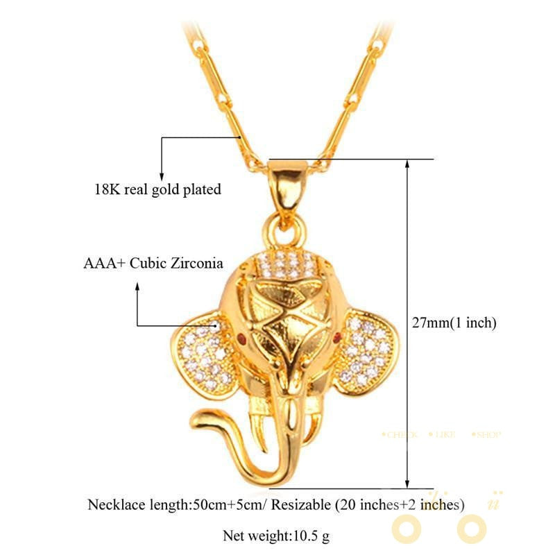 18K Gold / Platinum Plated Indian Elephant Necklace - WikiWii