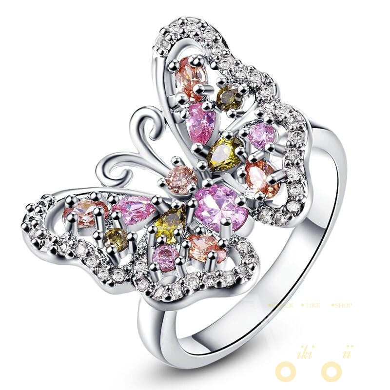 18K White Gold Plated Butterfly Ring - WikiWii