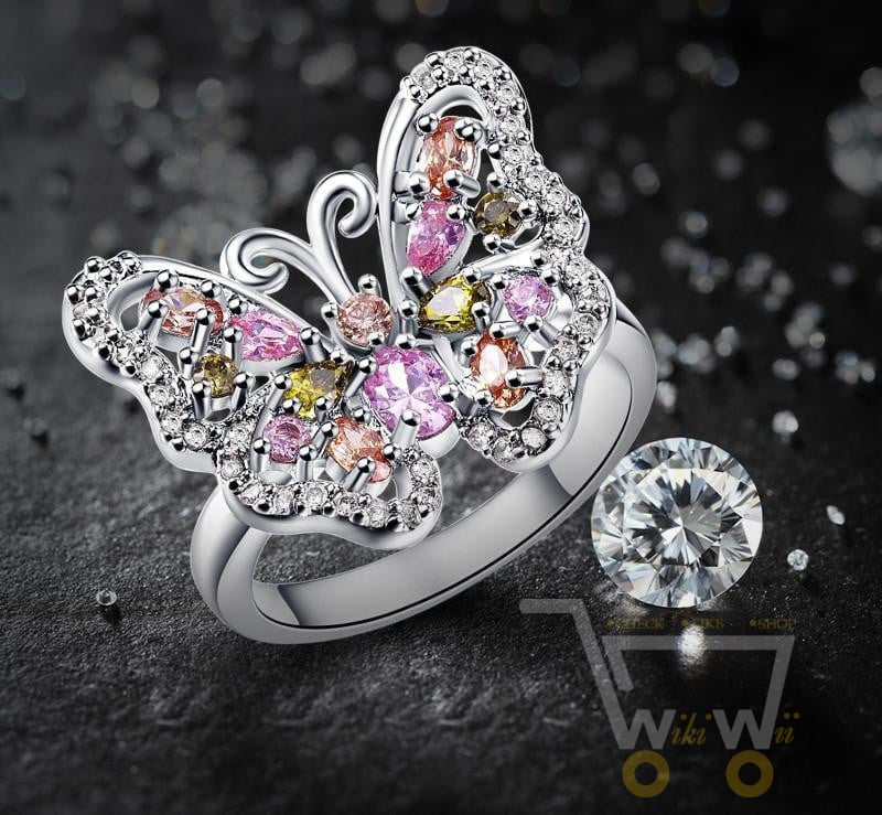 18K White Gold Plated Butterfly Ring - WikiWii