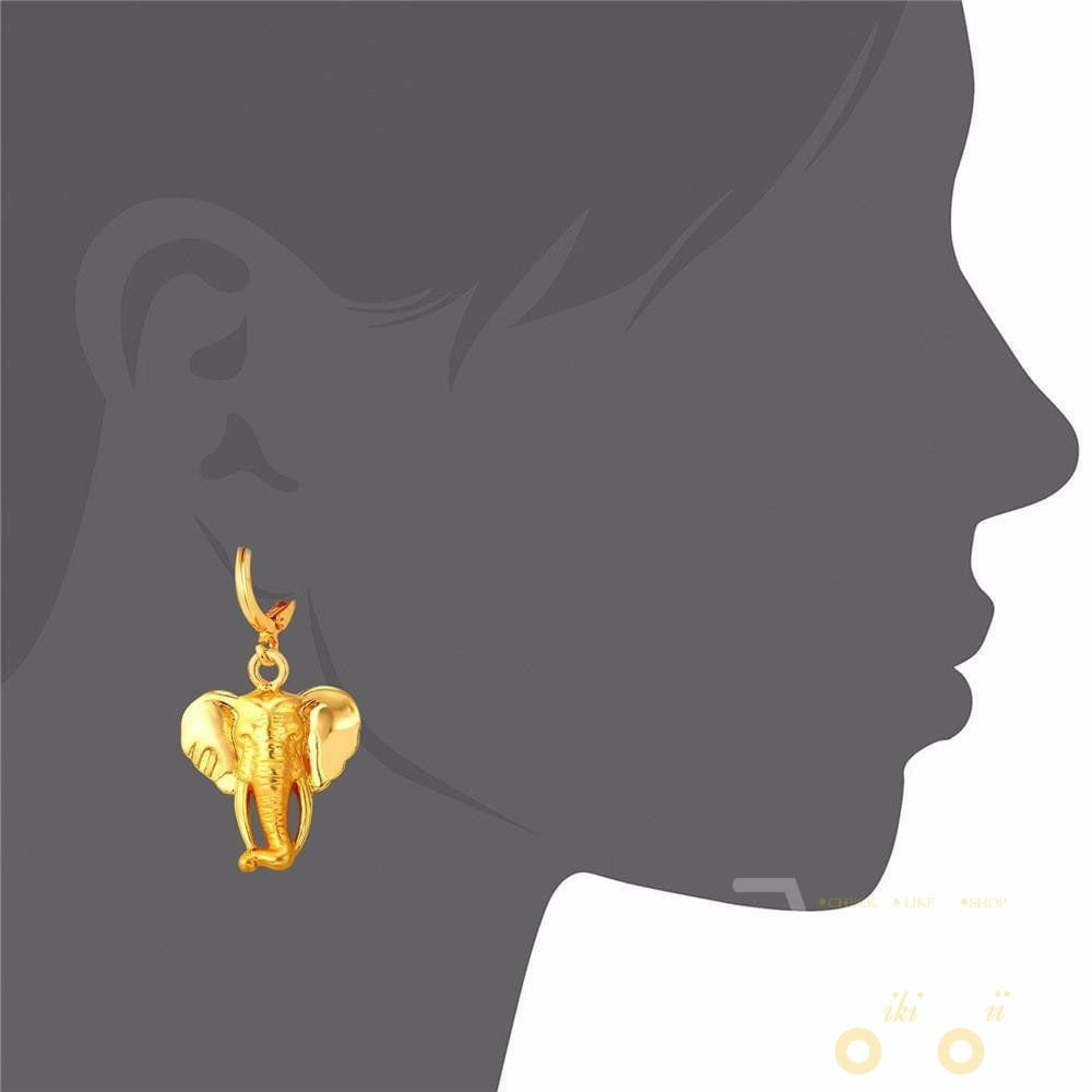 18k gold plated Cute Elephant Necklace Earrings Set - WikiWii