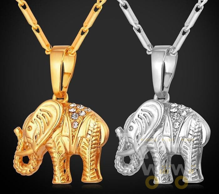 18K Gold/Platinum Plated Elephant Crystal Necklace - WikiWii