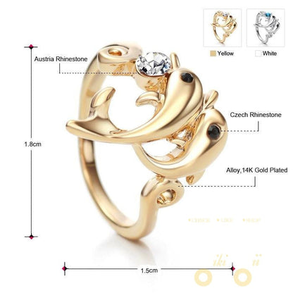 Austria Rhinestone 14k Gold Plated Fashion Dolphin Animal Rings - WikiWii