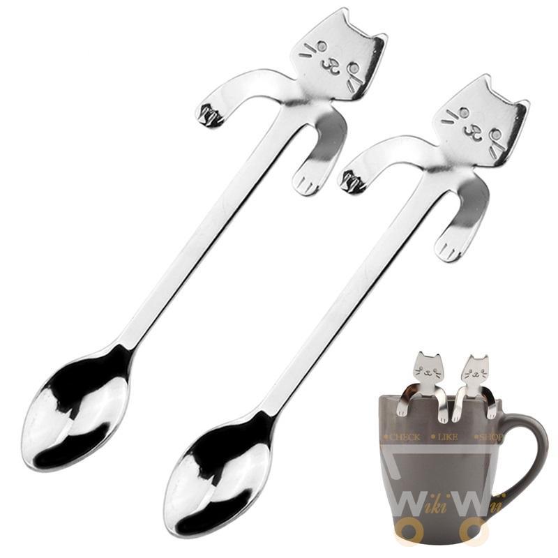 2Pcs Stainless Steel Mini Cat Coffee & Tea Spoon - WikiWii