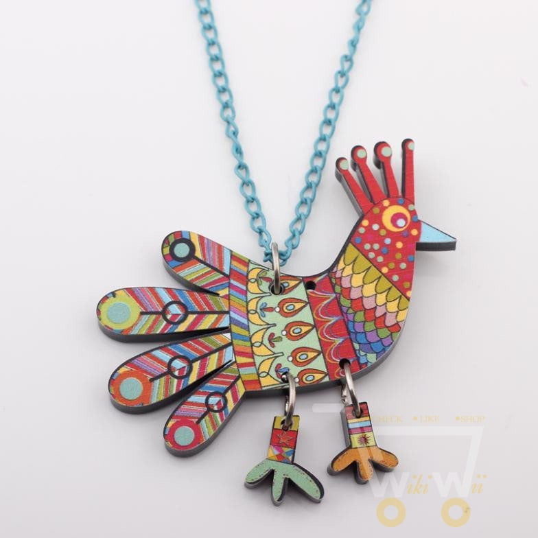 Acrylic Pattern Chicken Necklace - WikiWii