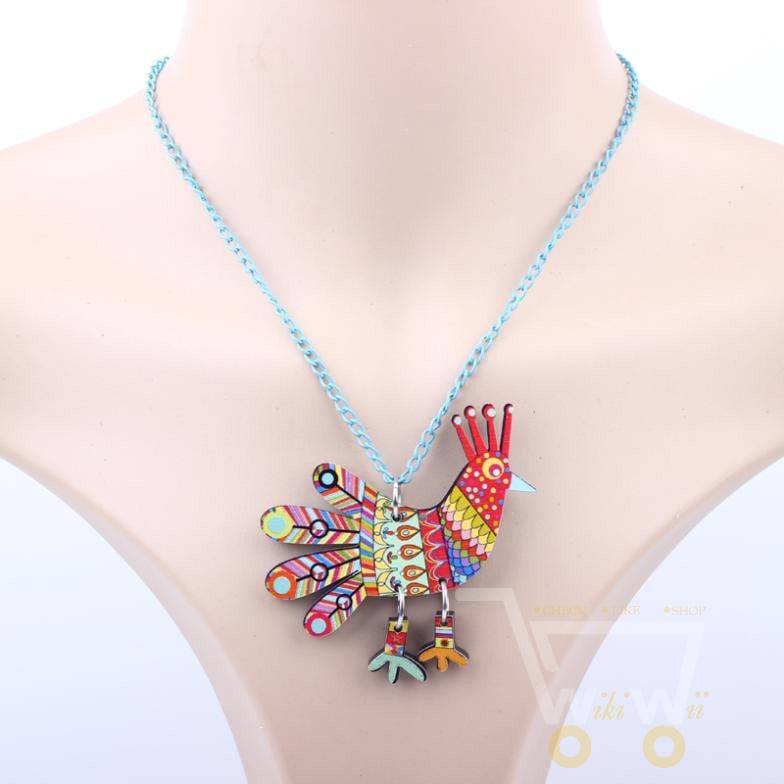 Acrylic Pattern Chicken Necklace - WikiWii