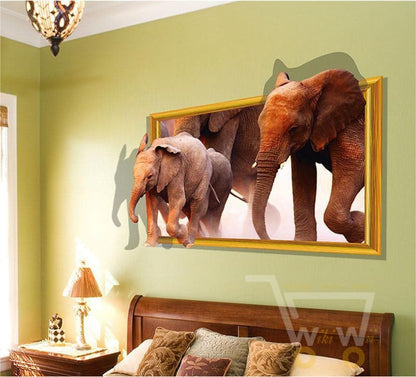 3D Running Elephant Wall Sticker - WikiWii