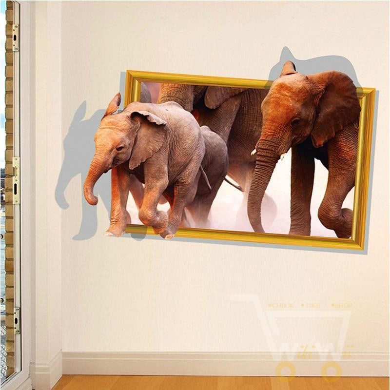 3D Running Elephant Wall Sticker - WikiWii