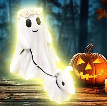 Halloween Ghost Walking A Dog