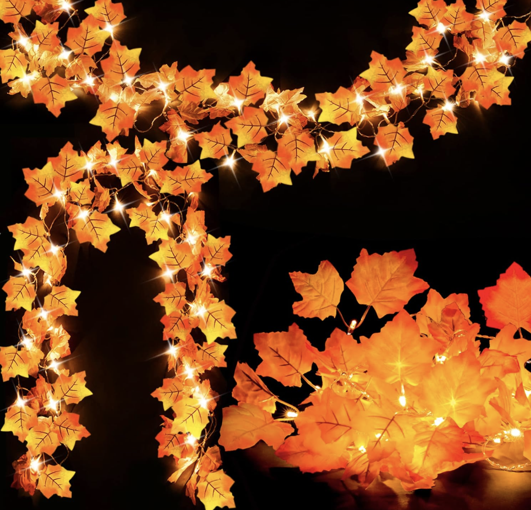 Halloween & Christmas 7 Ft Artificial Maple Leaf LED String