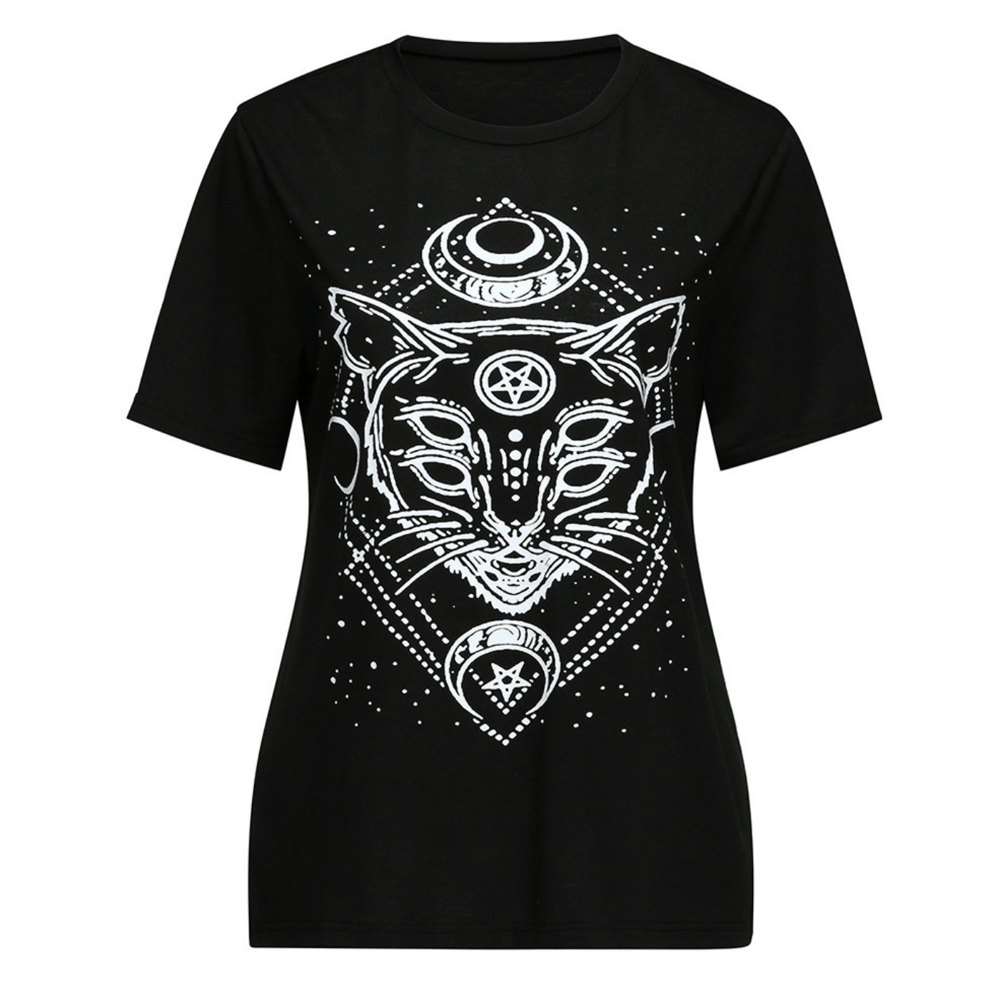 Star Punk Gothic Cat Black T-Shirt - WikiWii