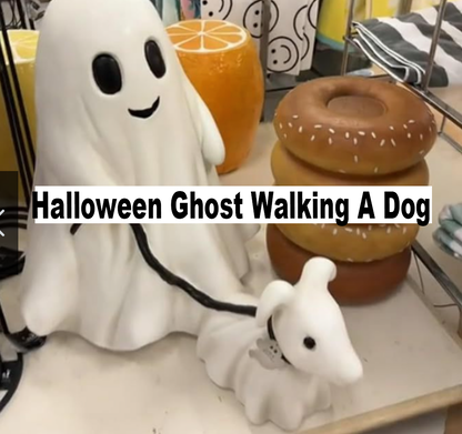 Halloween Ghost Walking A Dog