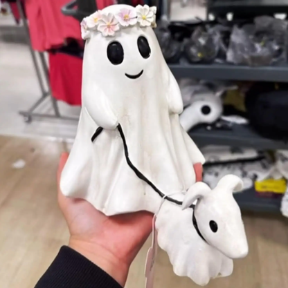 Halloween Ghost Walking A Dog