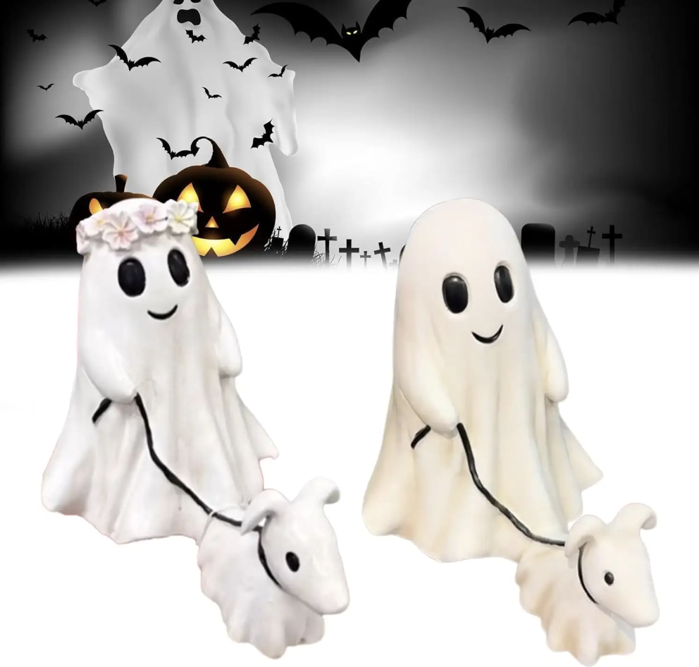 Halloween Ghost Walking A Dog