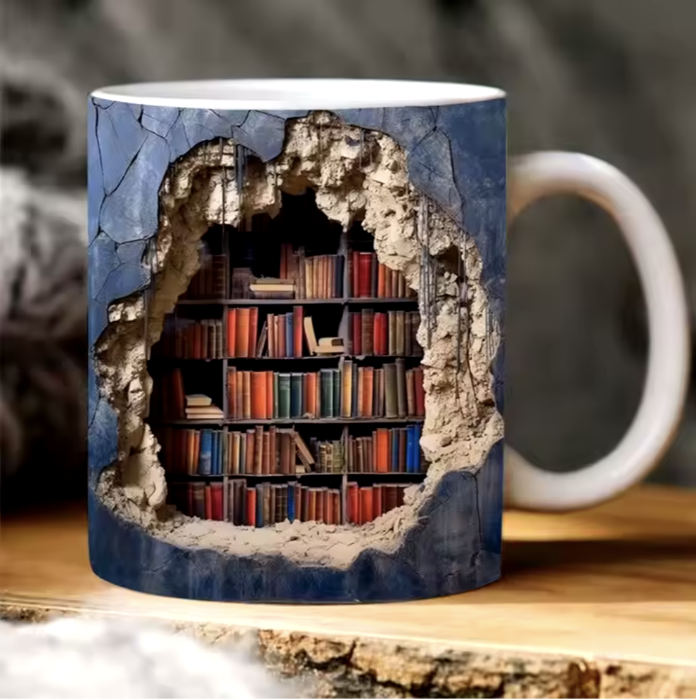 3D Bookshelf Coffee Mugs