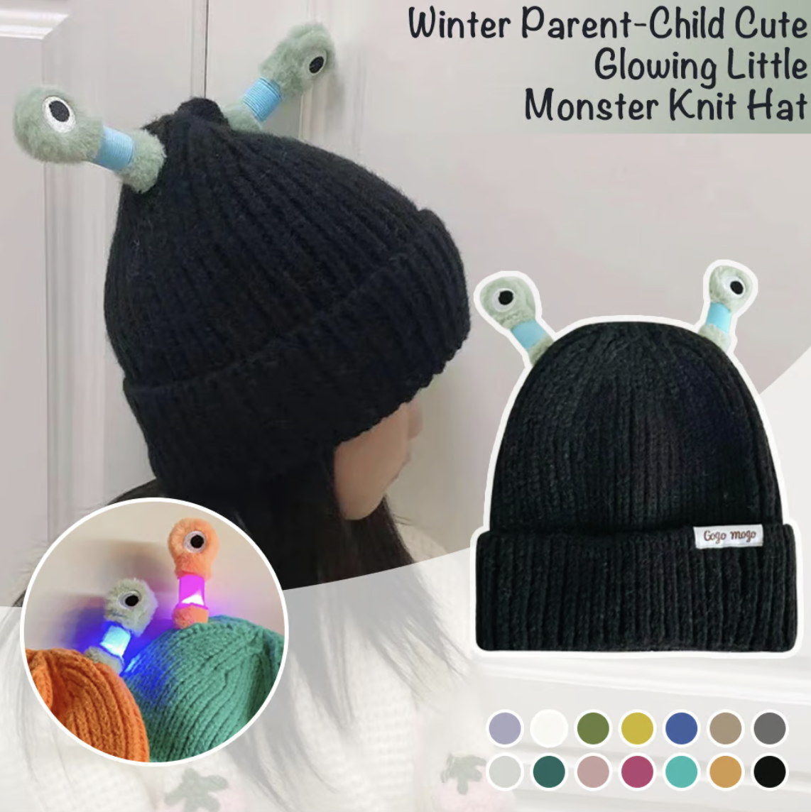 🔥Winter Parent-Child Cute Glowing Little Monster Knit Hat