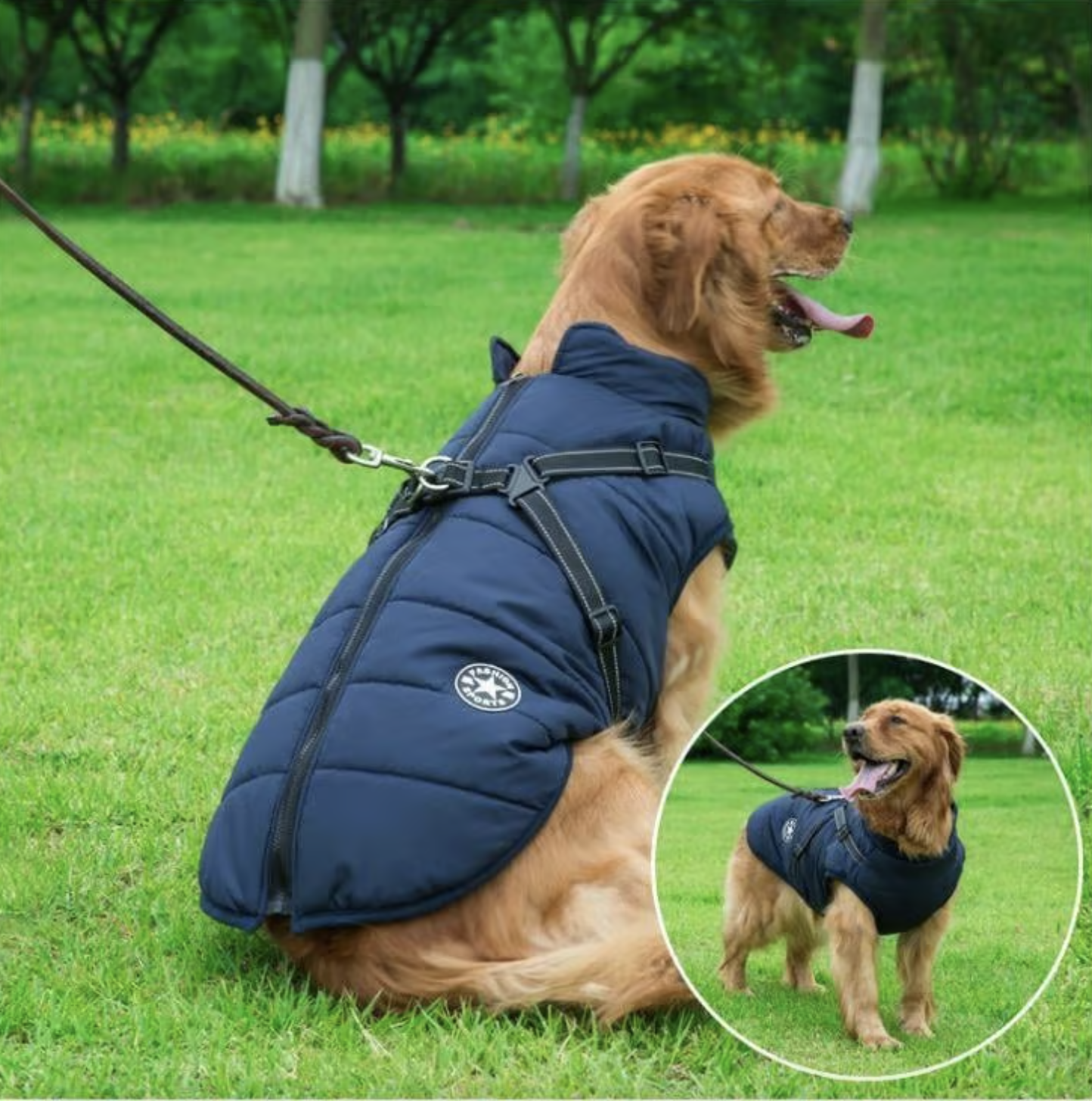 Waterproof Winter Dog Jacket with Built-in Harness